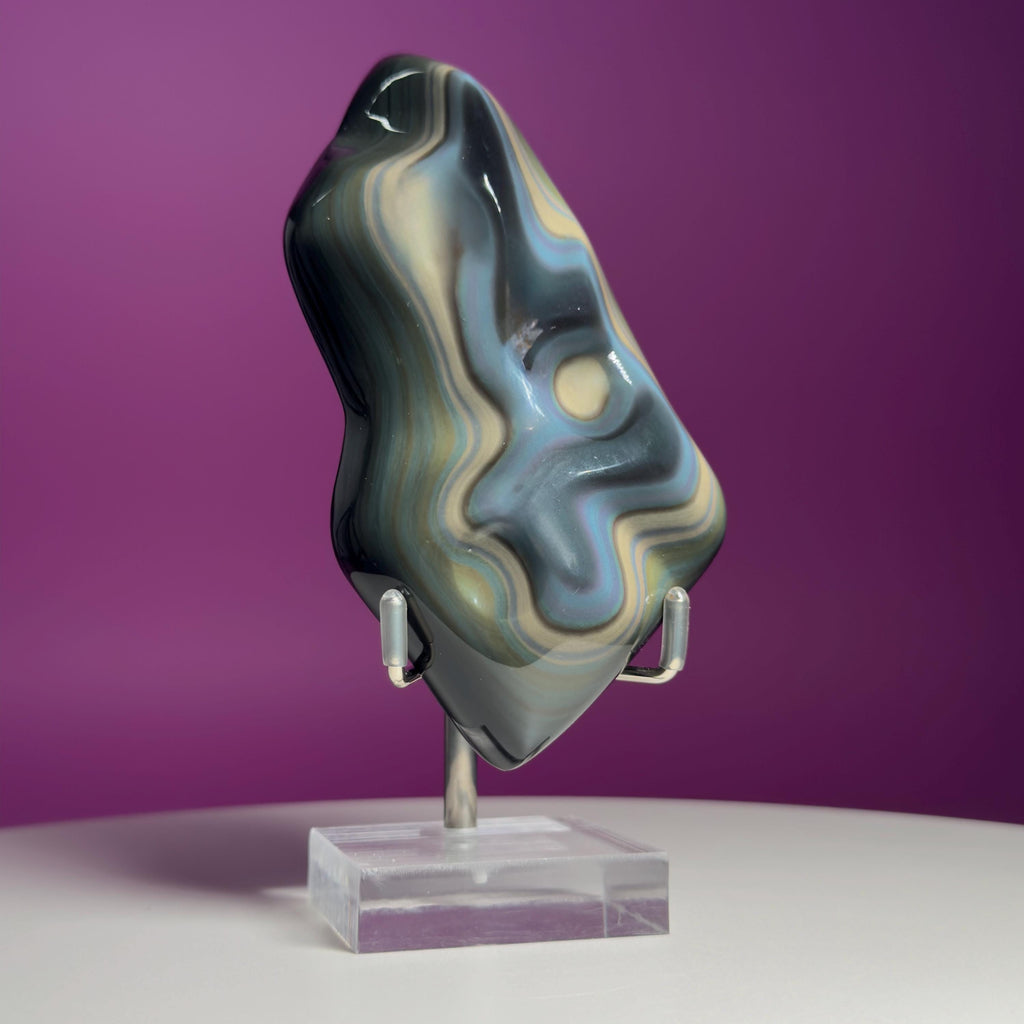 Rainbow Obsidian Free Form with Display Stand | Colorful Banding
