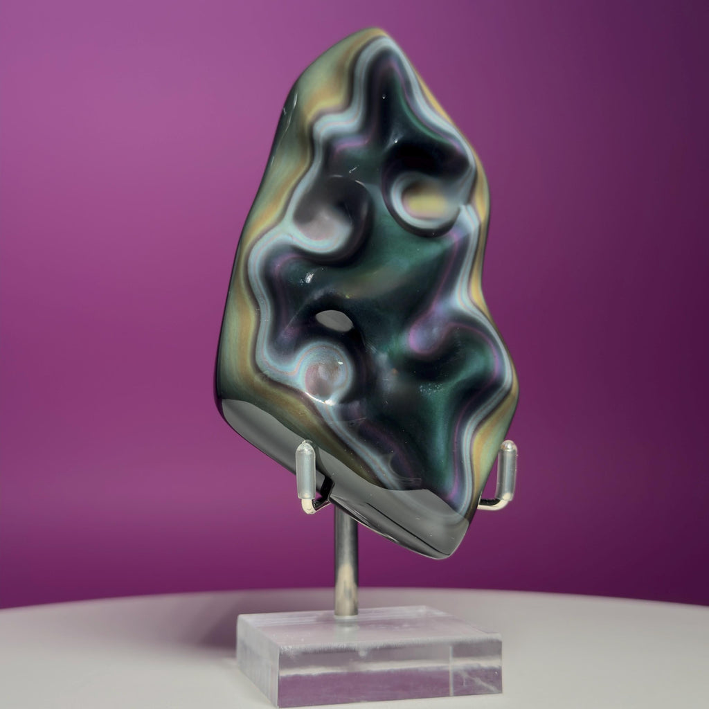 Rainbow Obsidian Free Form with Display Stand | Colorful Banding