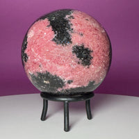 Large Rhodonite Sphere with Wrought Iron Display Stand