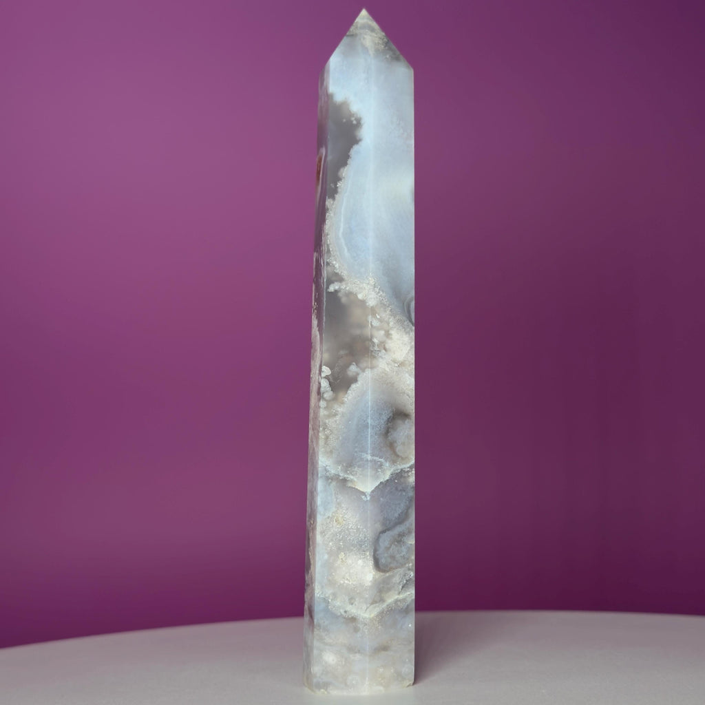 Black Flower Agate Tower | Polished Crystal Point | 219g