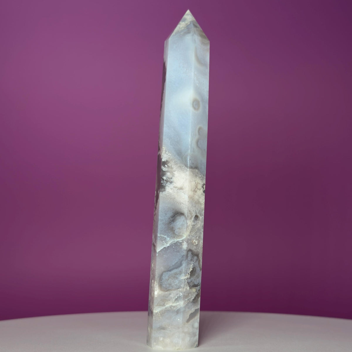 Black Flower Agate Tower | Polished Crystal Point | 219g
