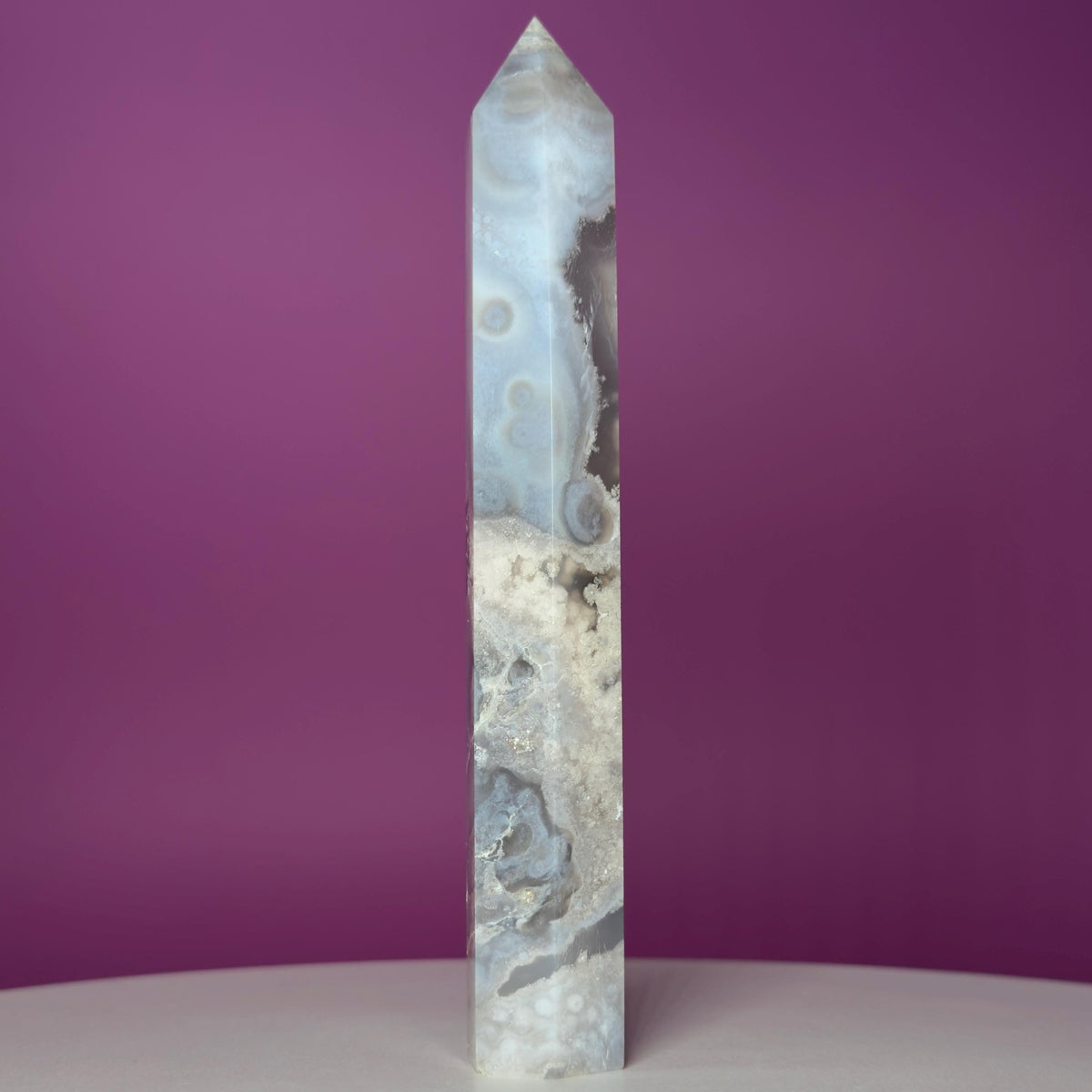 Black Flower Agate Tower | Polished Crystal Point | 219g