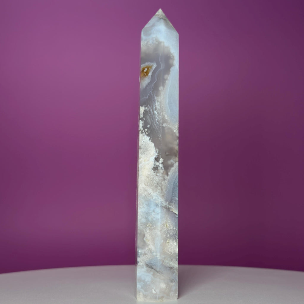 Black Flower Agate Tower | Polished Crystal Point | 219g
