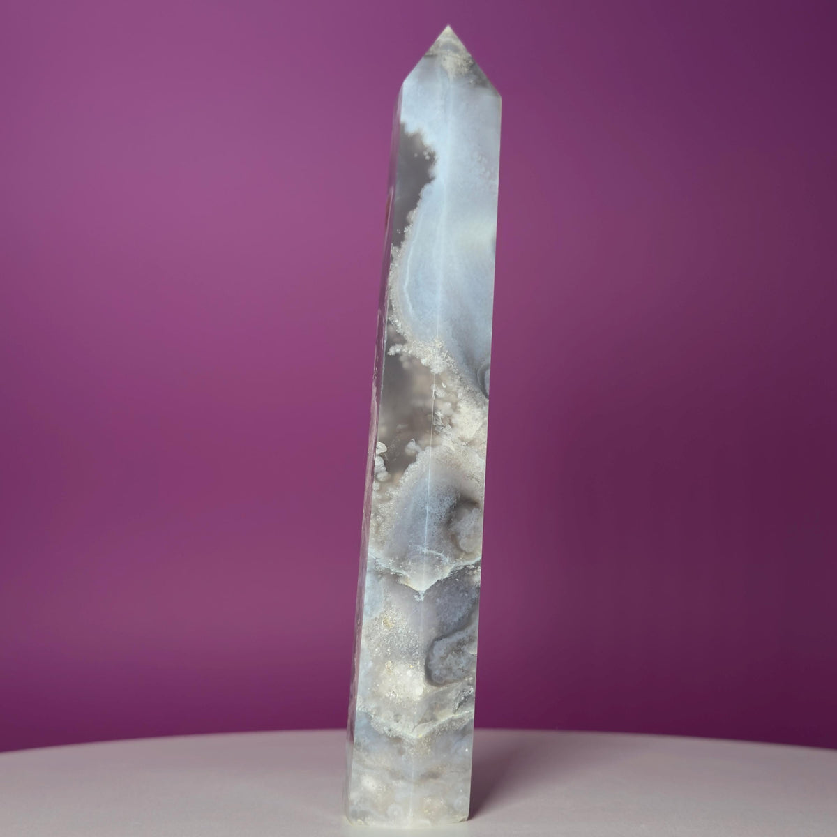 Black Flower Agate Tower | Polished Crystal Point | 219g
