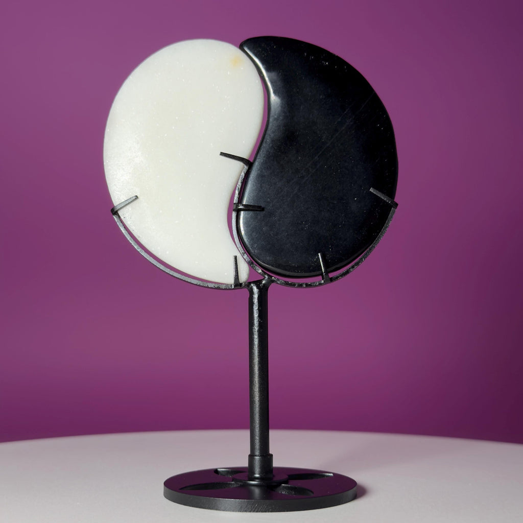 Yin Yang Black & White Stone Carving with Display Stand