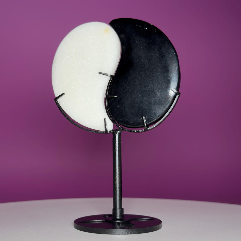 Yin Yang Black & White Stone Carving with Display Stand