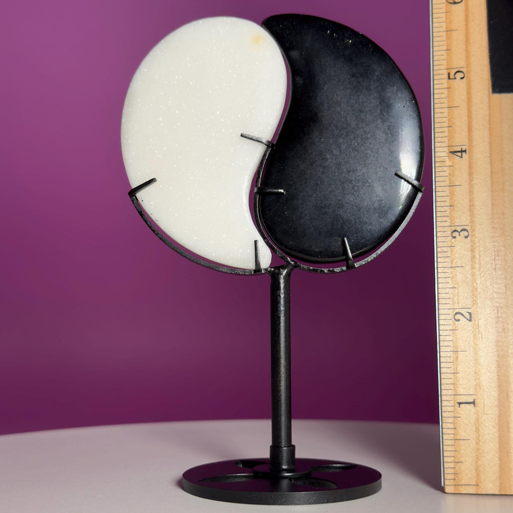 Yin Yang Black & White Stone Carving with Display Stand