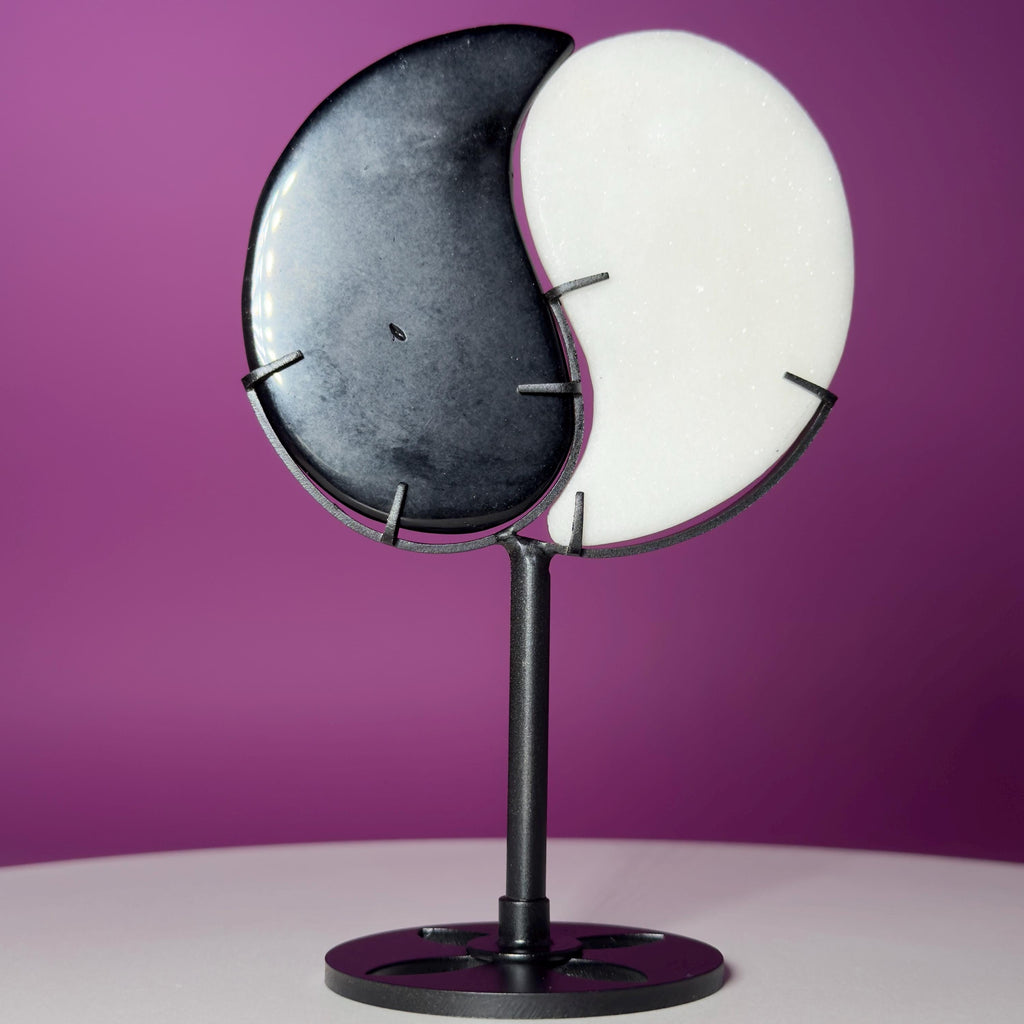 Yin Yang Black & White Stone Carving with Display Stand