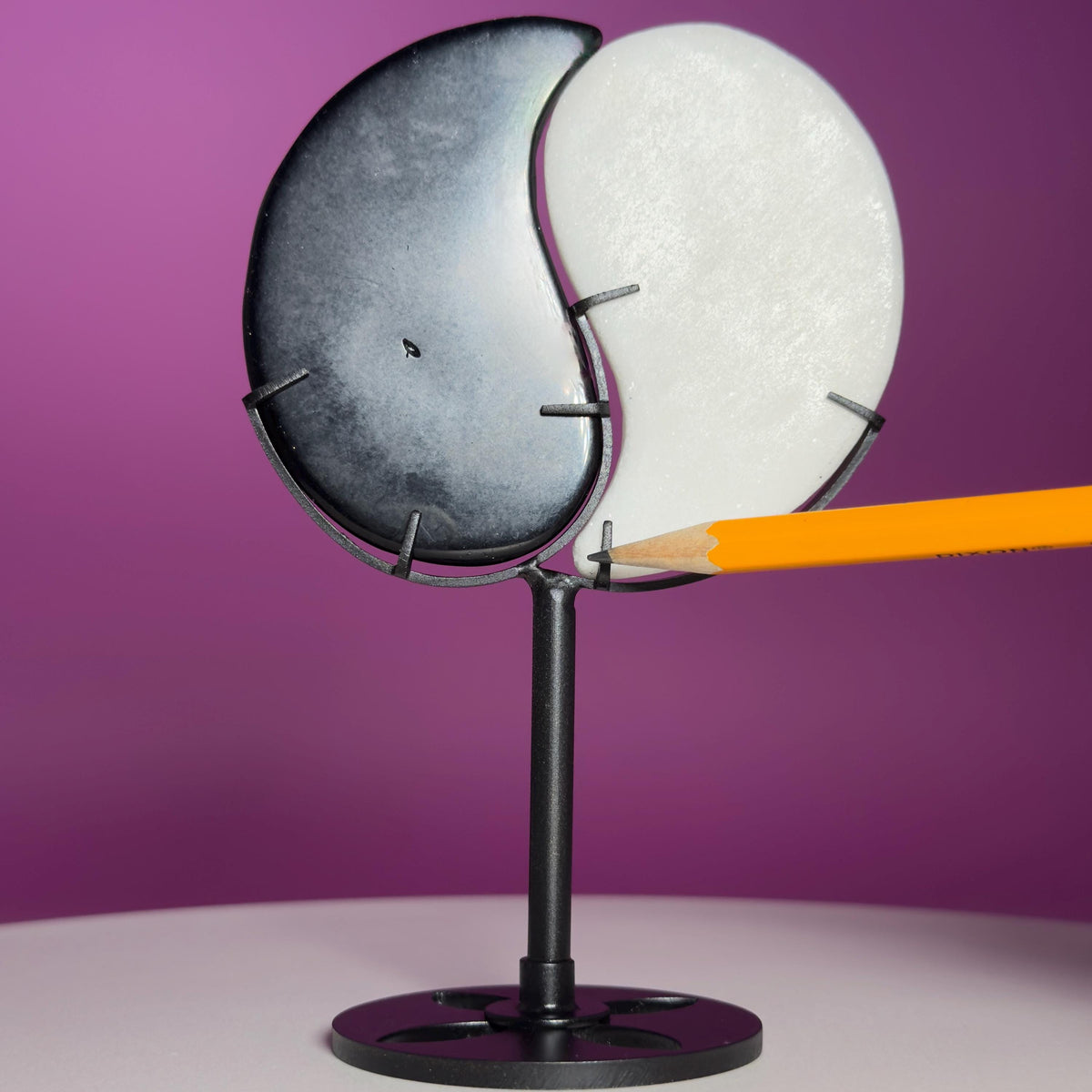 Yin Yang Black & White Stone Carving with Display Stand