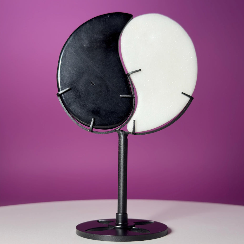 Yin Yang Black & White Stone Carving with Display Stand