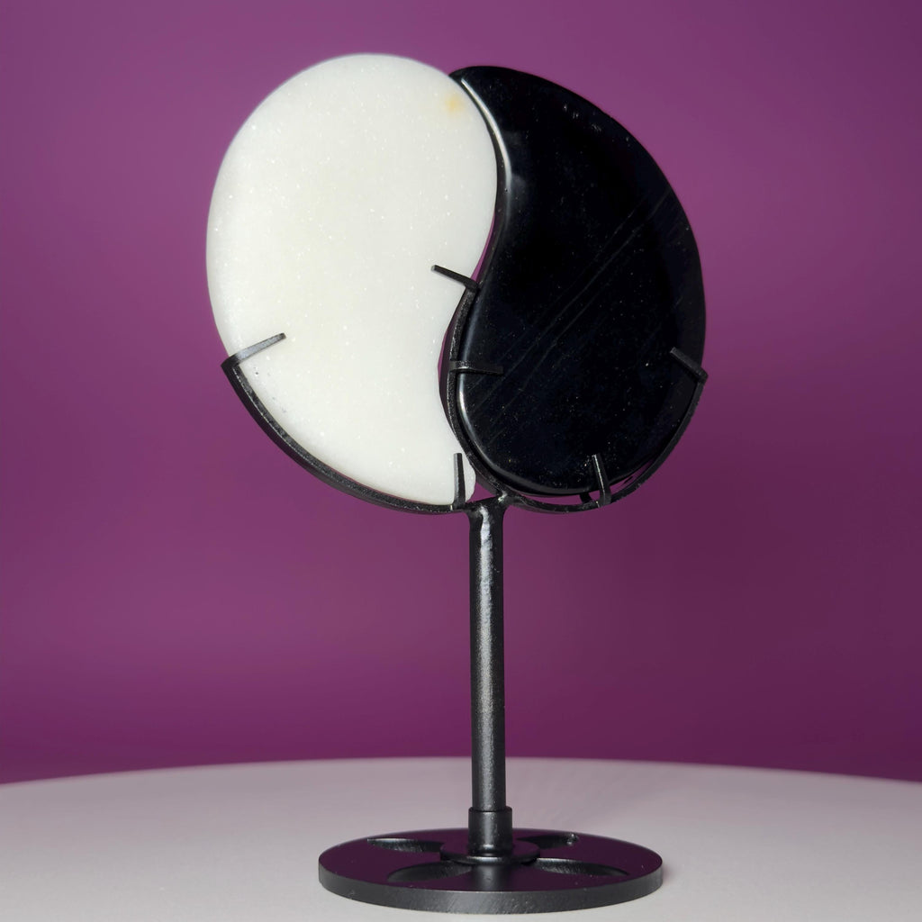Yin Yang Black & White Stone Carving with Display Stand