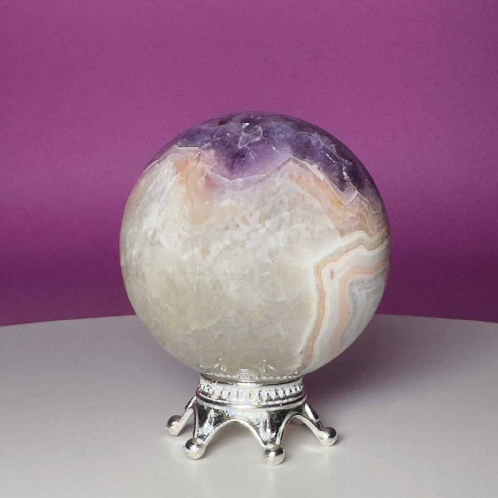 Amethyst Agate Sphere with Silver Stand | Purple Banded Crystal