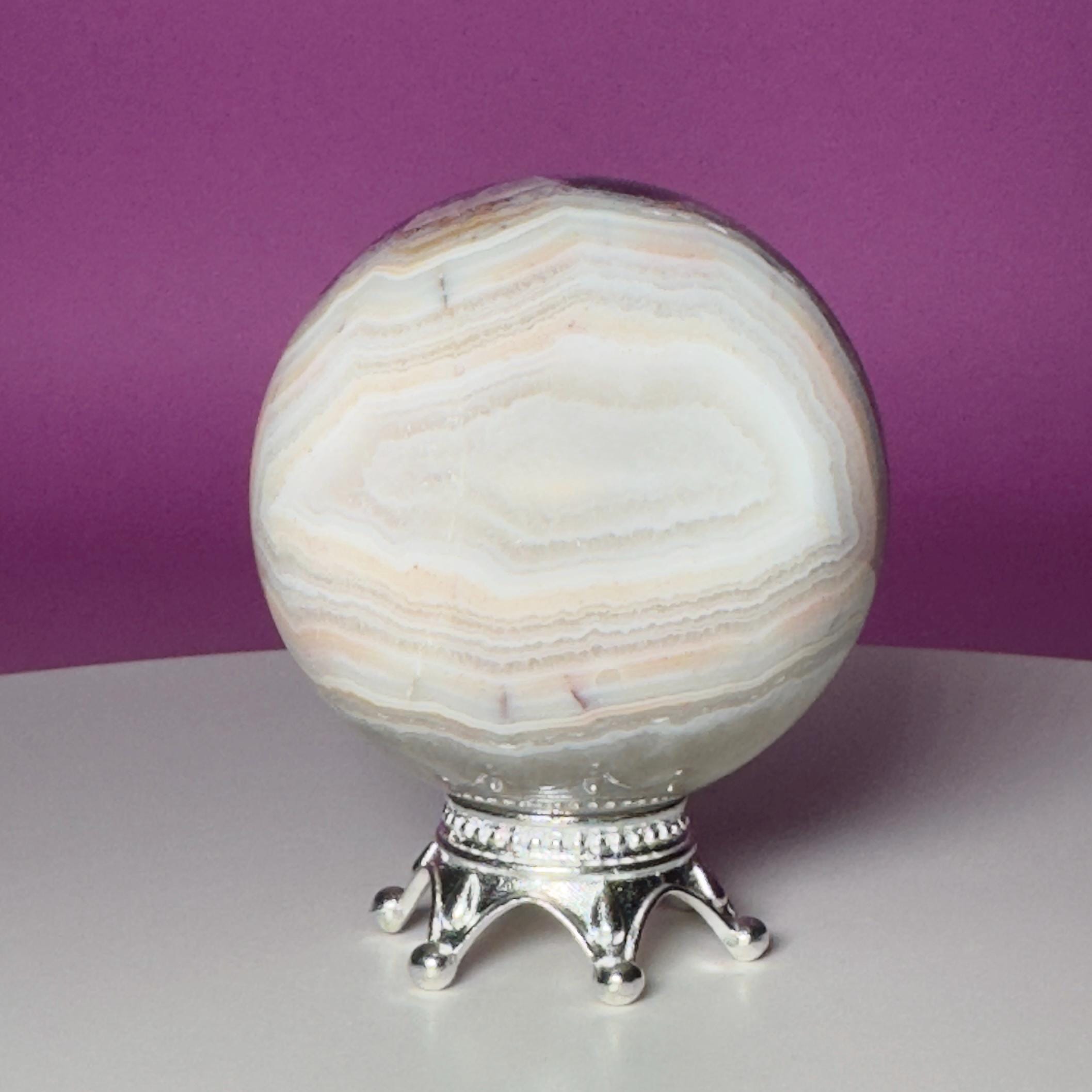 Amethyst Agate Sphere with Silver Stand | Purple Banded Crystal