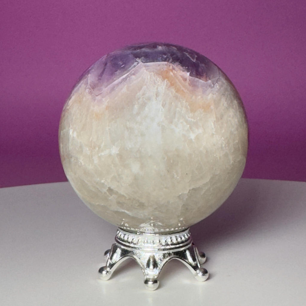 Amethyst Agate Sphere with Silver Stand | Purple Banded Crystal