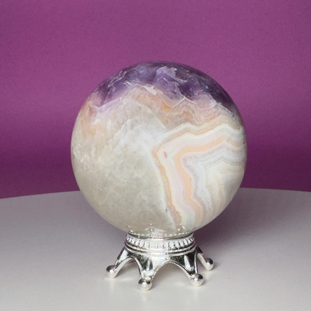 Amethyst Agate Sphere with Silver Stand | Purple Banded Crystal