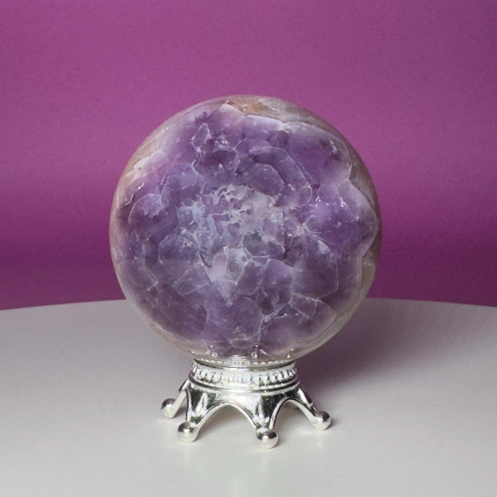 Amethyst Agate Sphere with Silver Stand | Purple Banded Crystal