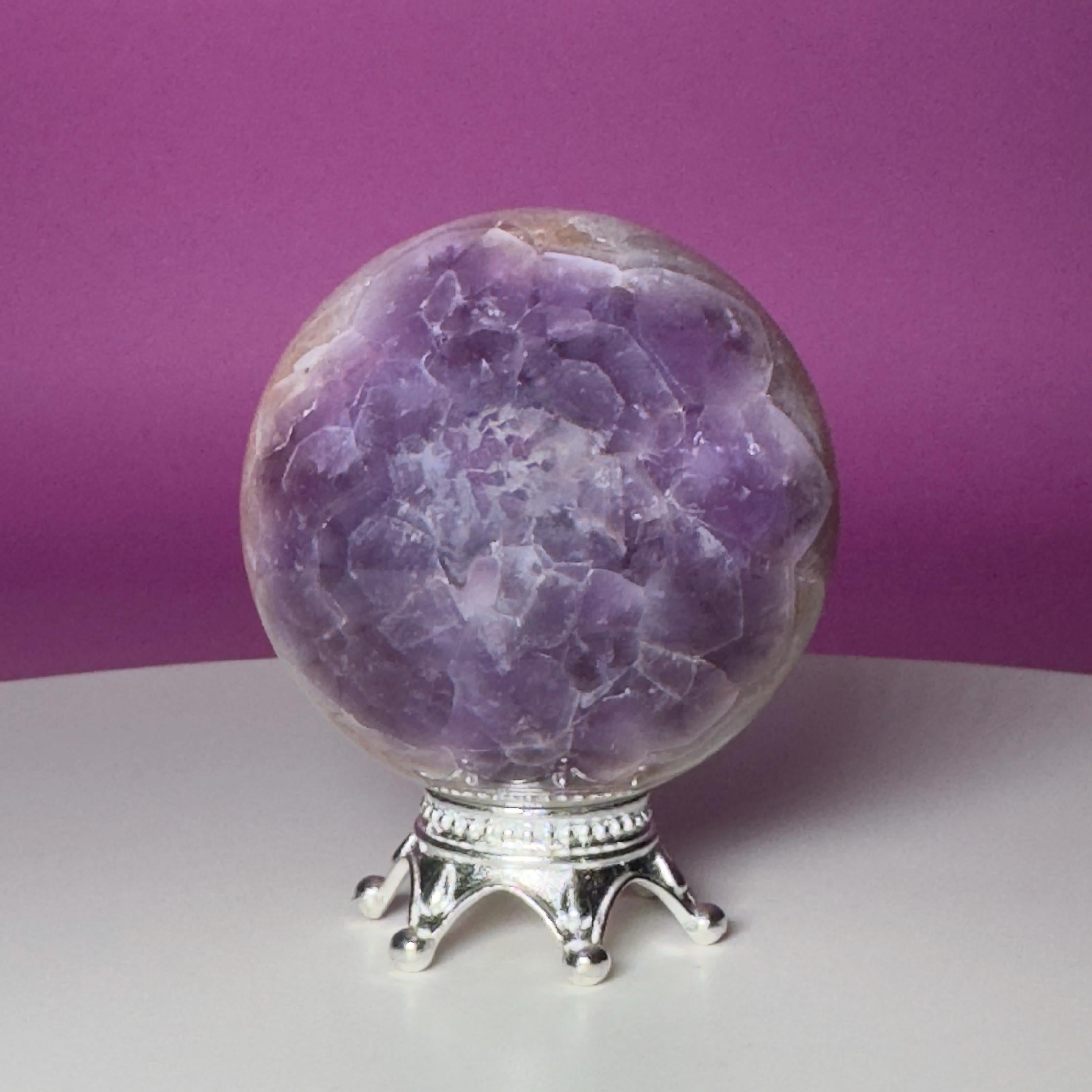 Amethyst Agate Sphere with Silver Stand | Purple Banded Crystal