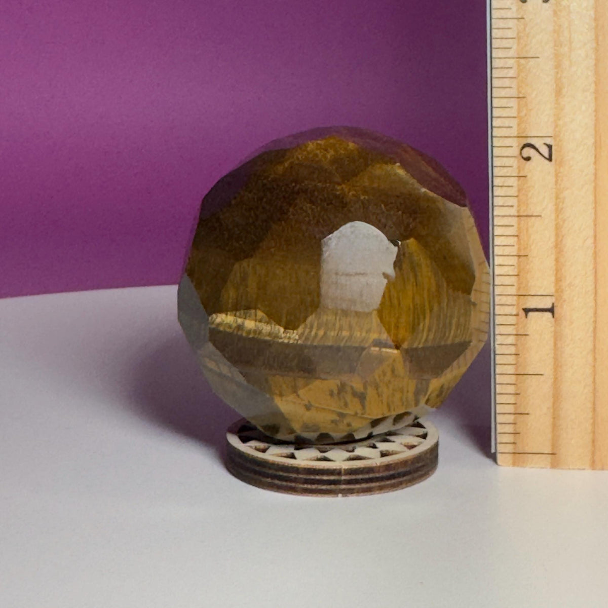 Faceted Tiger Eye Sphere with Wood Stand | 50mm Crystal