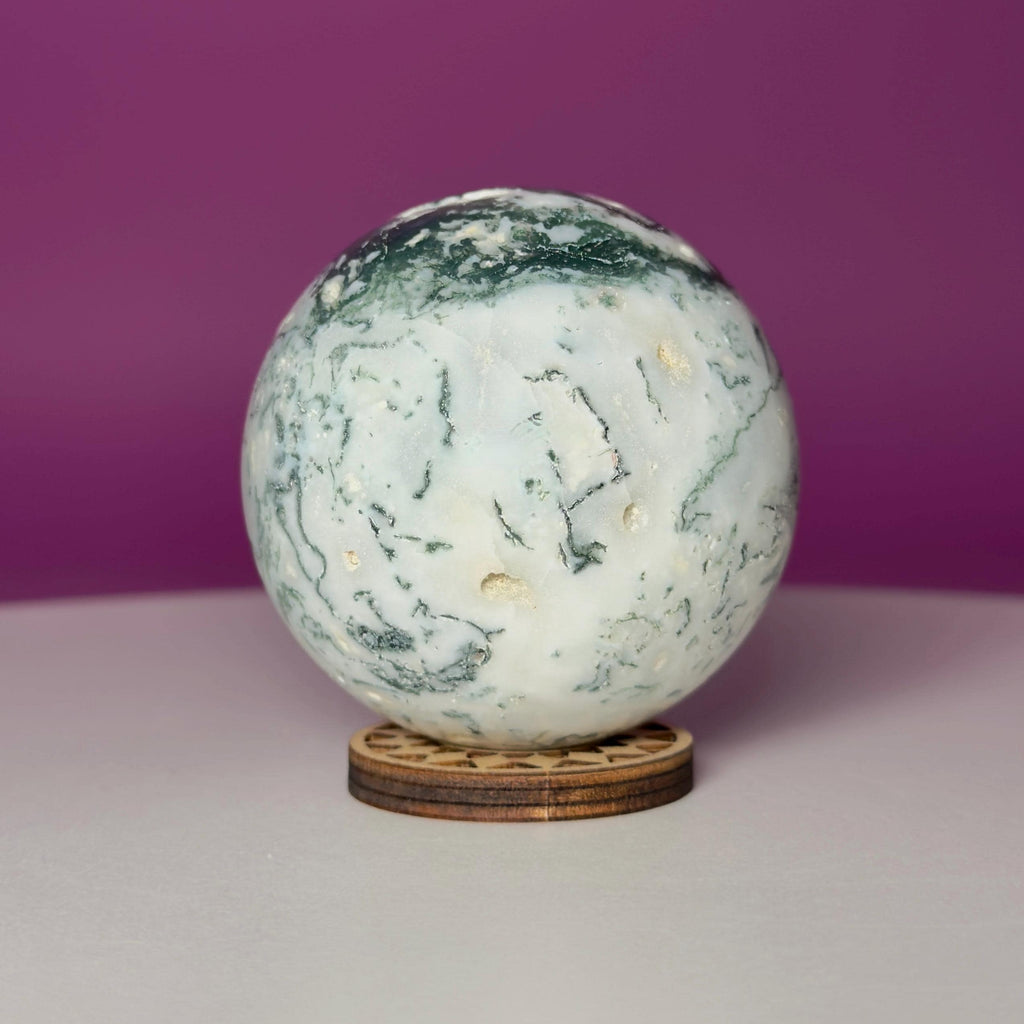 Tree Agate Sphere | Natural Crystal Ball | Druzy Pockets | 224g
