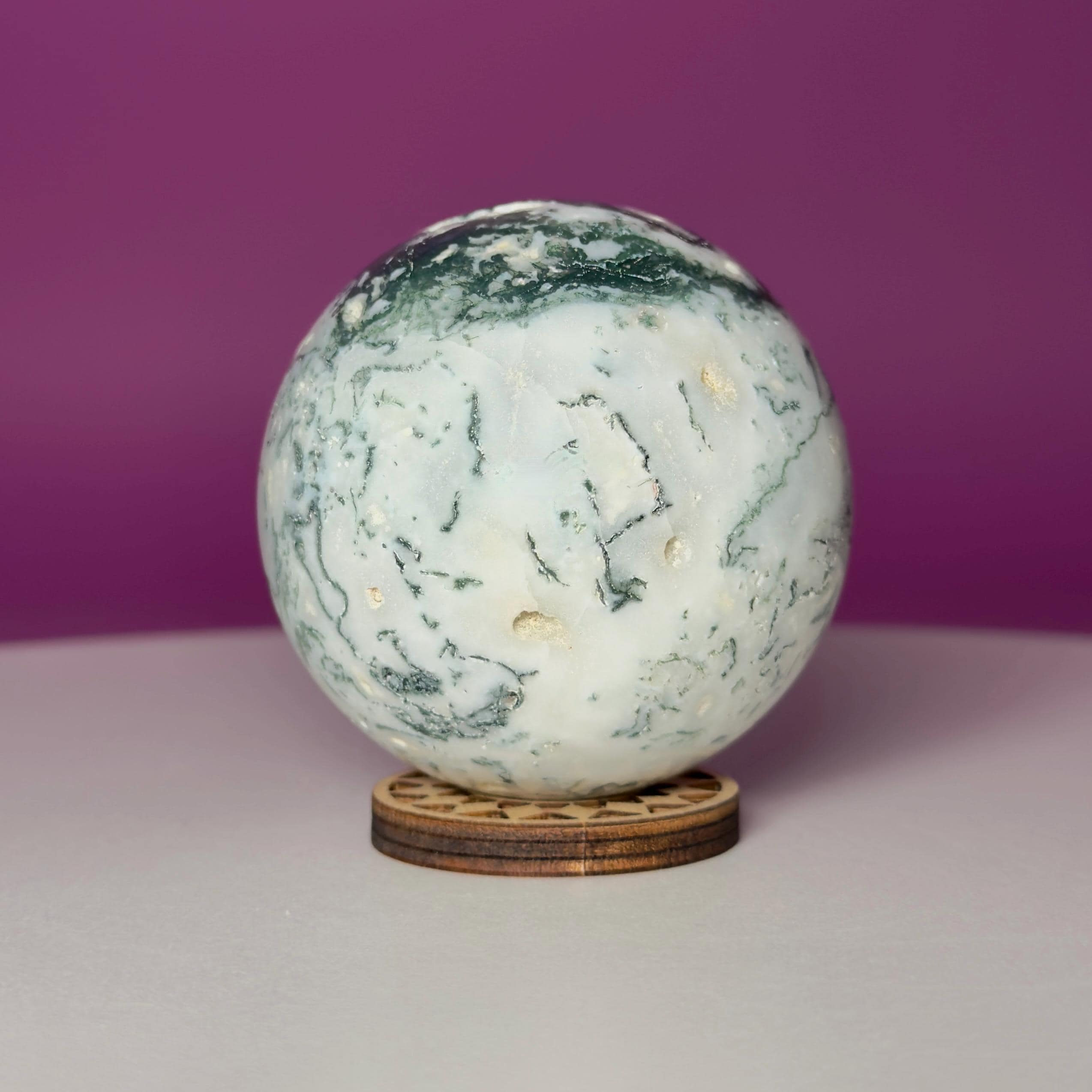 Tree Agate Sphere | Natural Crystal Ball | Druzy Pockets | 224g