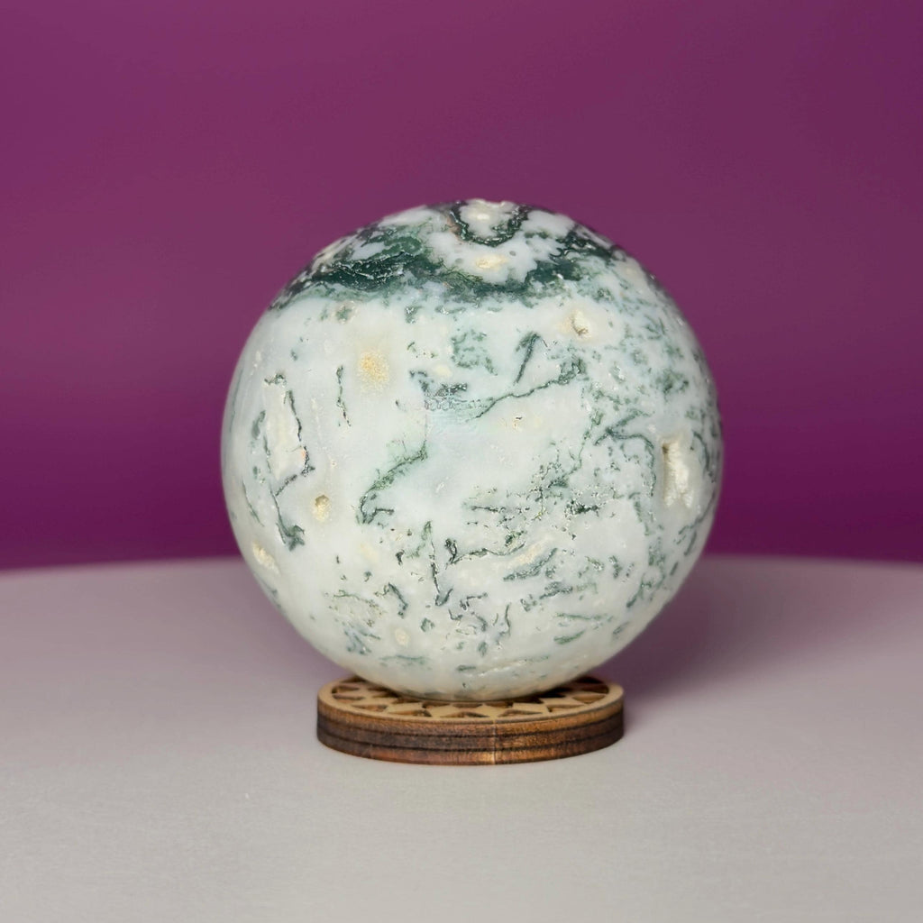 Tree Agate Sphere | Natural Crystal Ball | Druzy Pockets | 224g