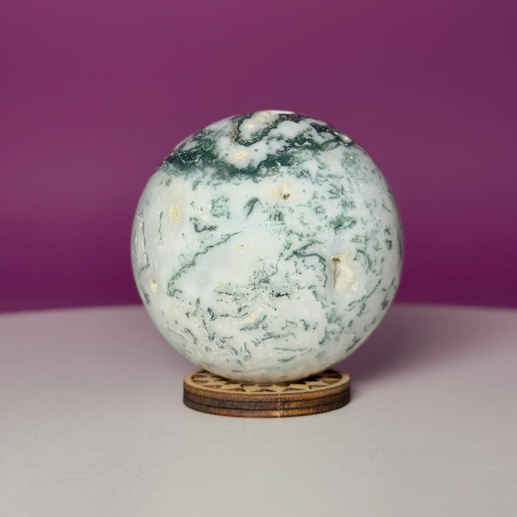Tree Agate Sphere | Natural Crystal Ball | Druzy Pockets | 224g