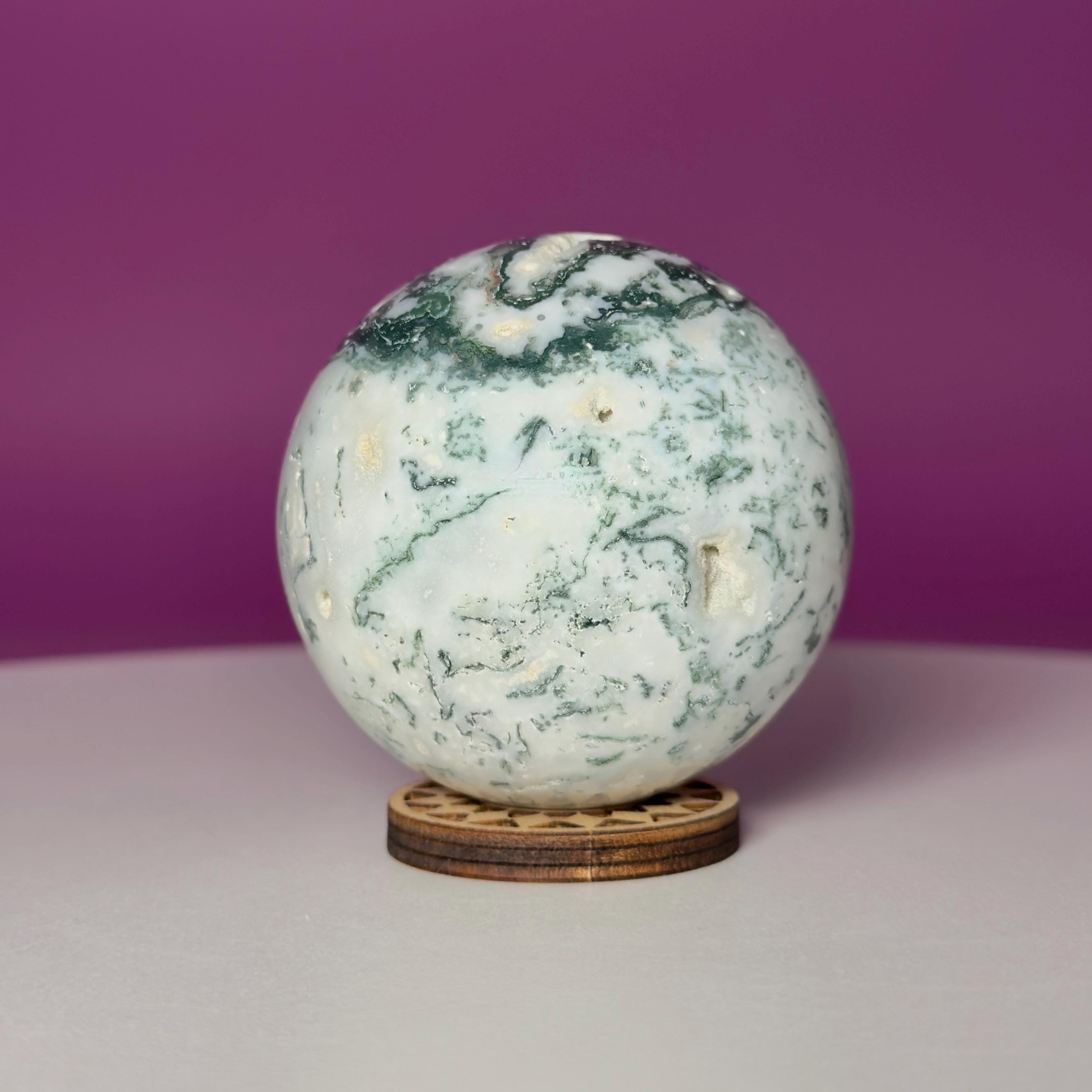 Tree Agate Sphere | Natural Crystal Ball | Druzy Pockets | 224g