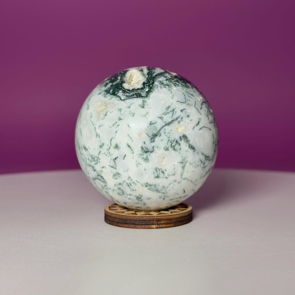 Tree Agate Sphere | Natural Crystal Ball | Druzy Pockets | 224g
