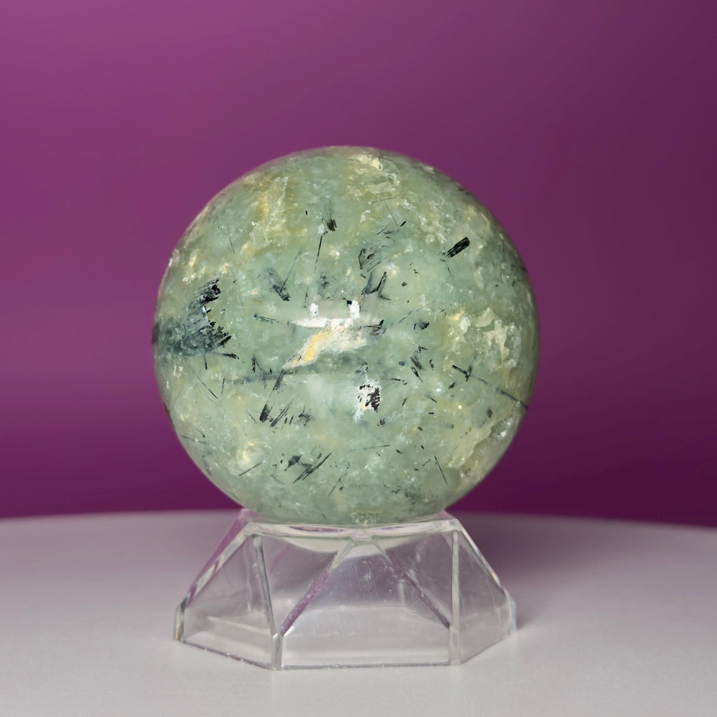 Prehnite Sphere with Acrylic Stand | 58mm Green Crystal