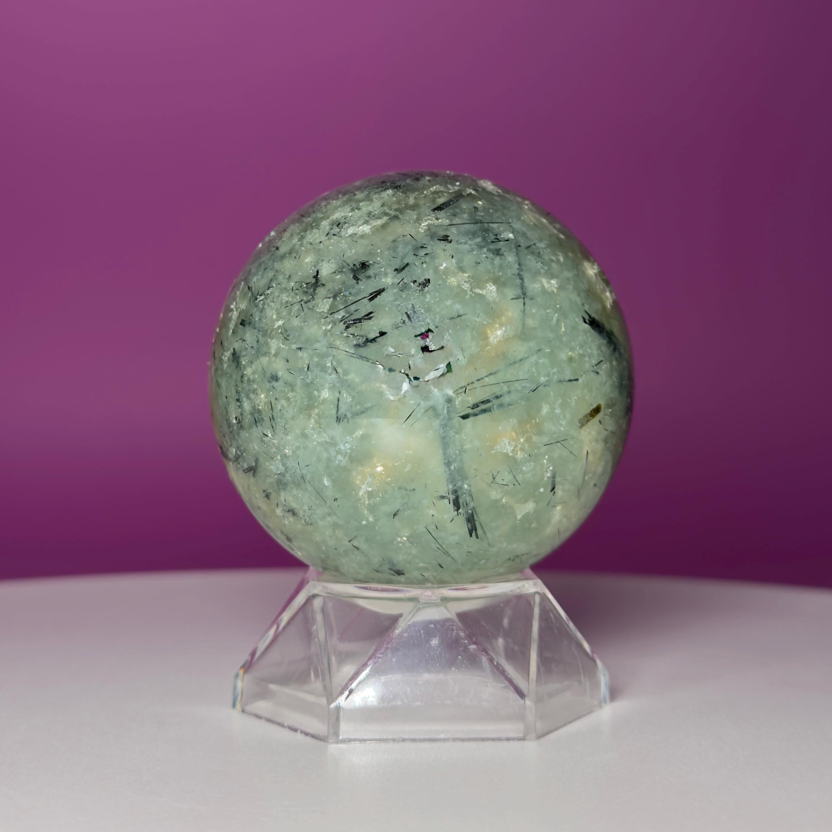 Prehnite Sphere with Acrylic Stand | 58mm Green Crystal
