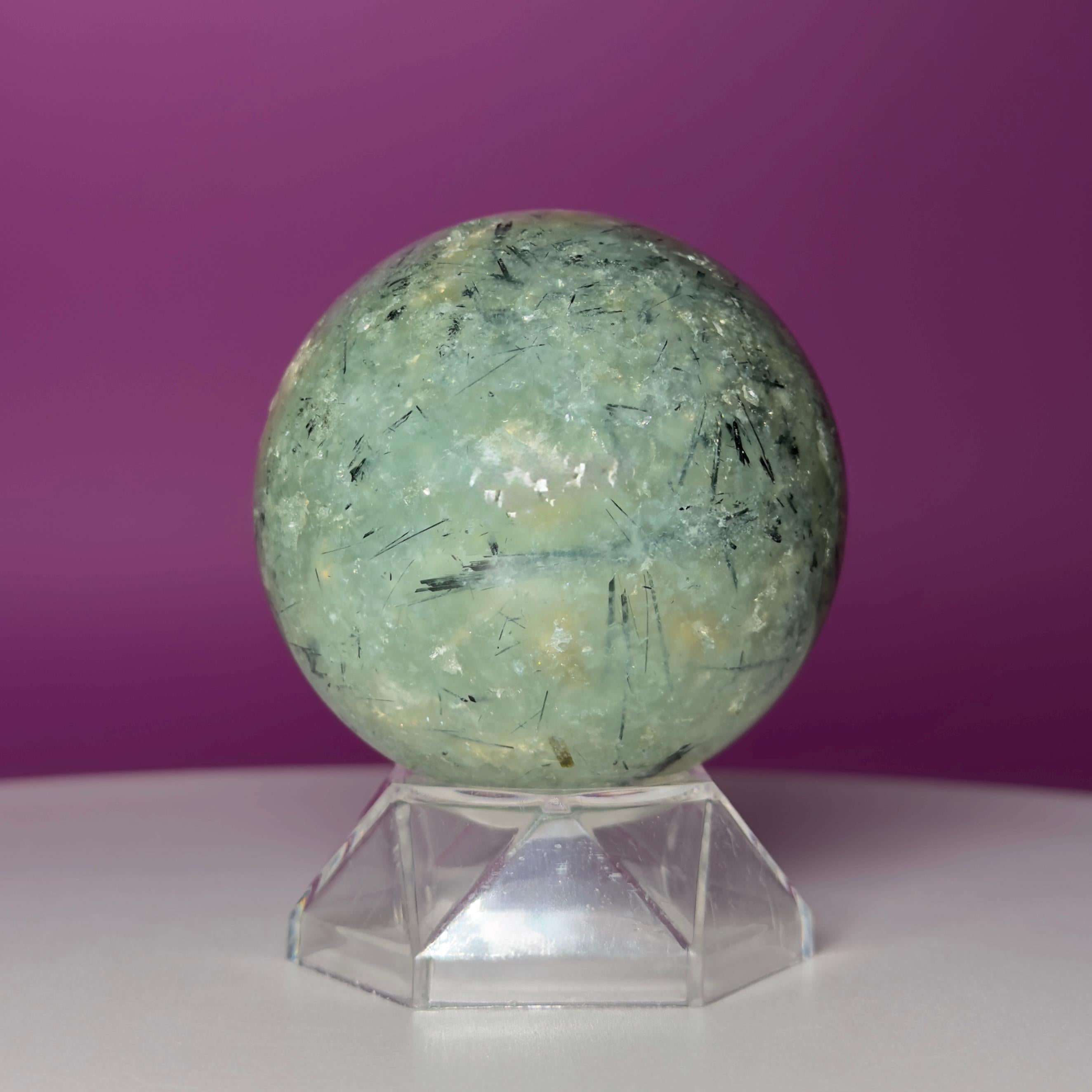 Prehnite Sphere with Acrylic Stand | 58mm Green Crystal