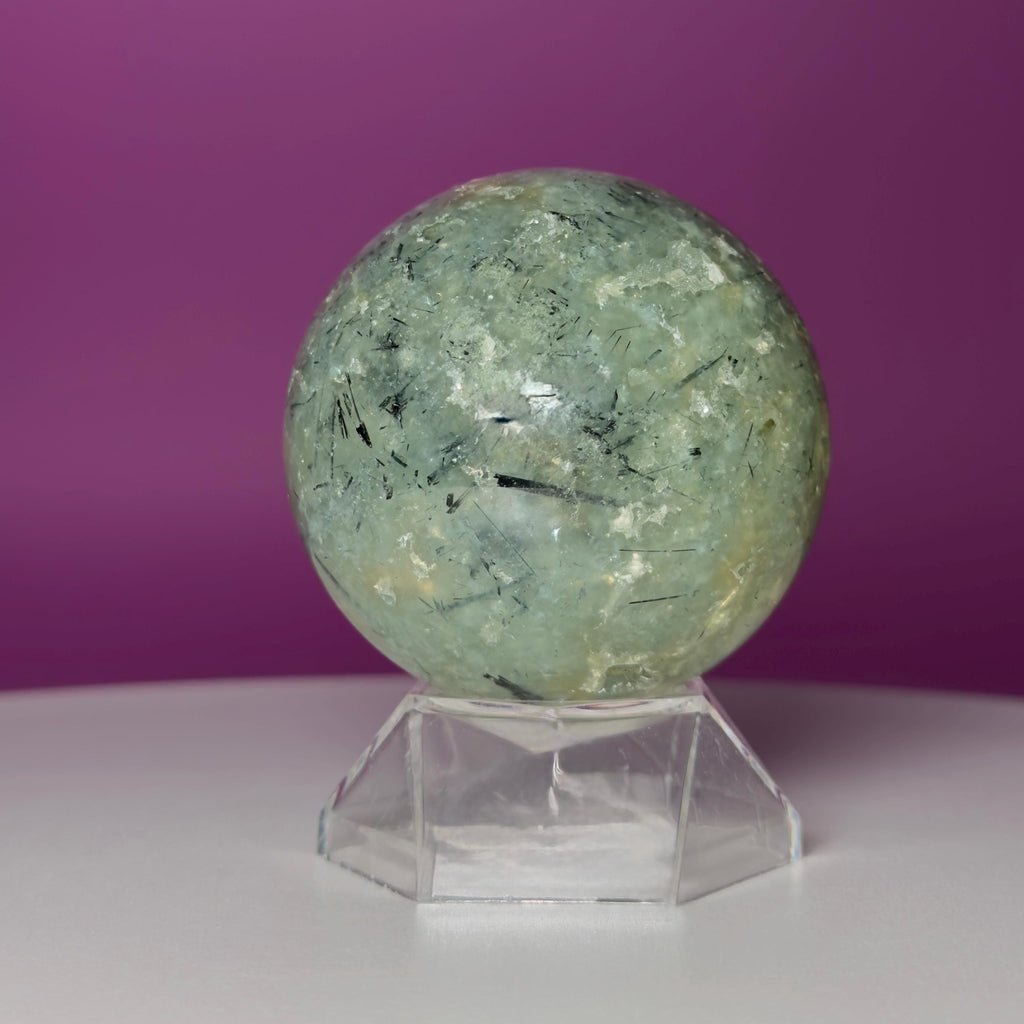 Prehnite Sphere with Acrylic Stand | 58mm Green Crystal