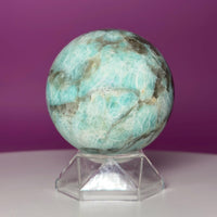 Amazonite with Smoky Quartz Sphere on Acrylic Stand – 377g