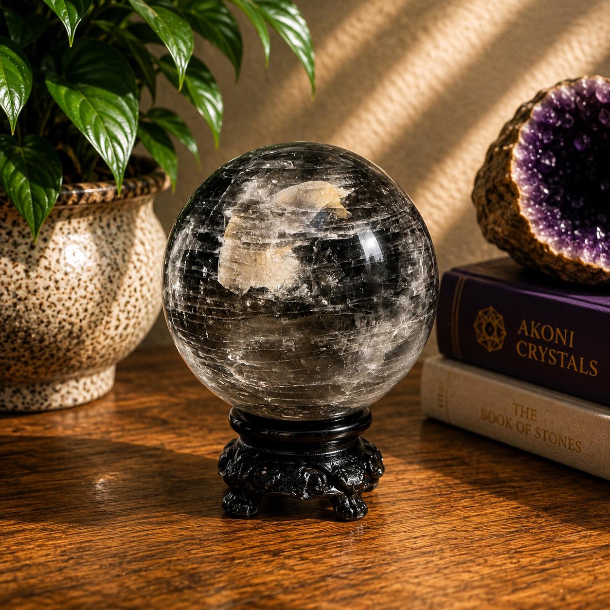 Smoky Quartz Sphere with Black Stand | 70.8mm Crystal Ball