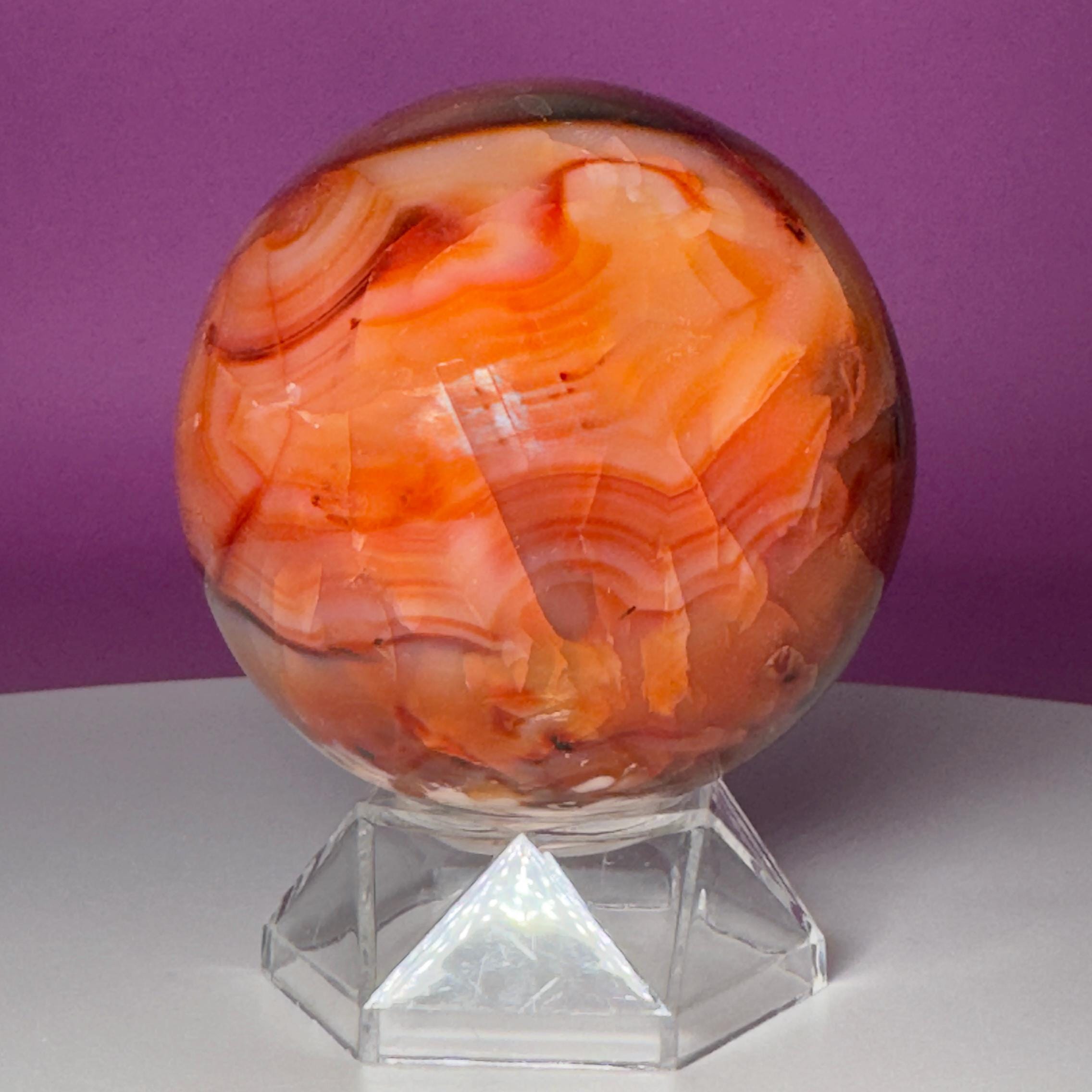 Carnelian Sphere with Acrylic Stand | 75mm Orange Crystal Ball