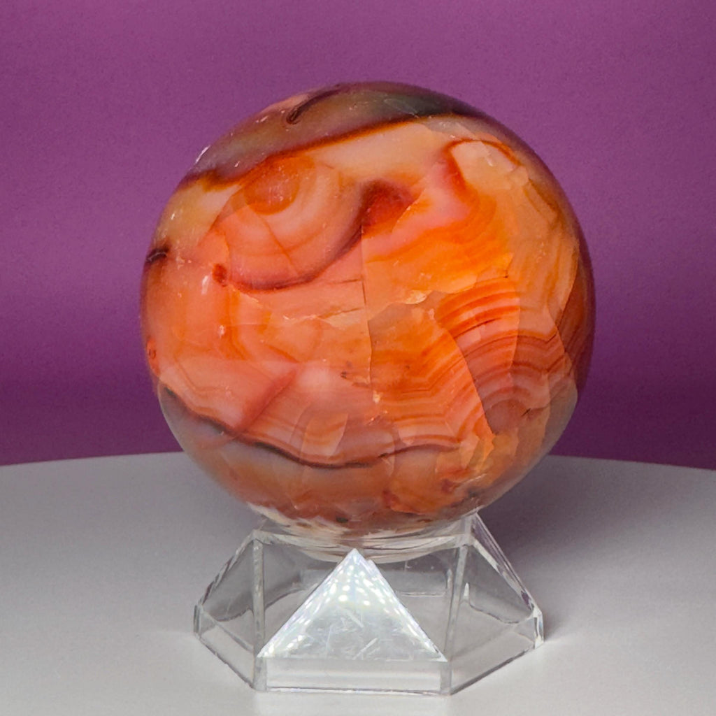 Carnelian Sphere with Acrylic Stand | 75mm Orange Crystal Ball