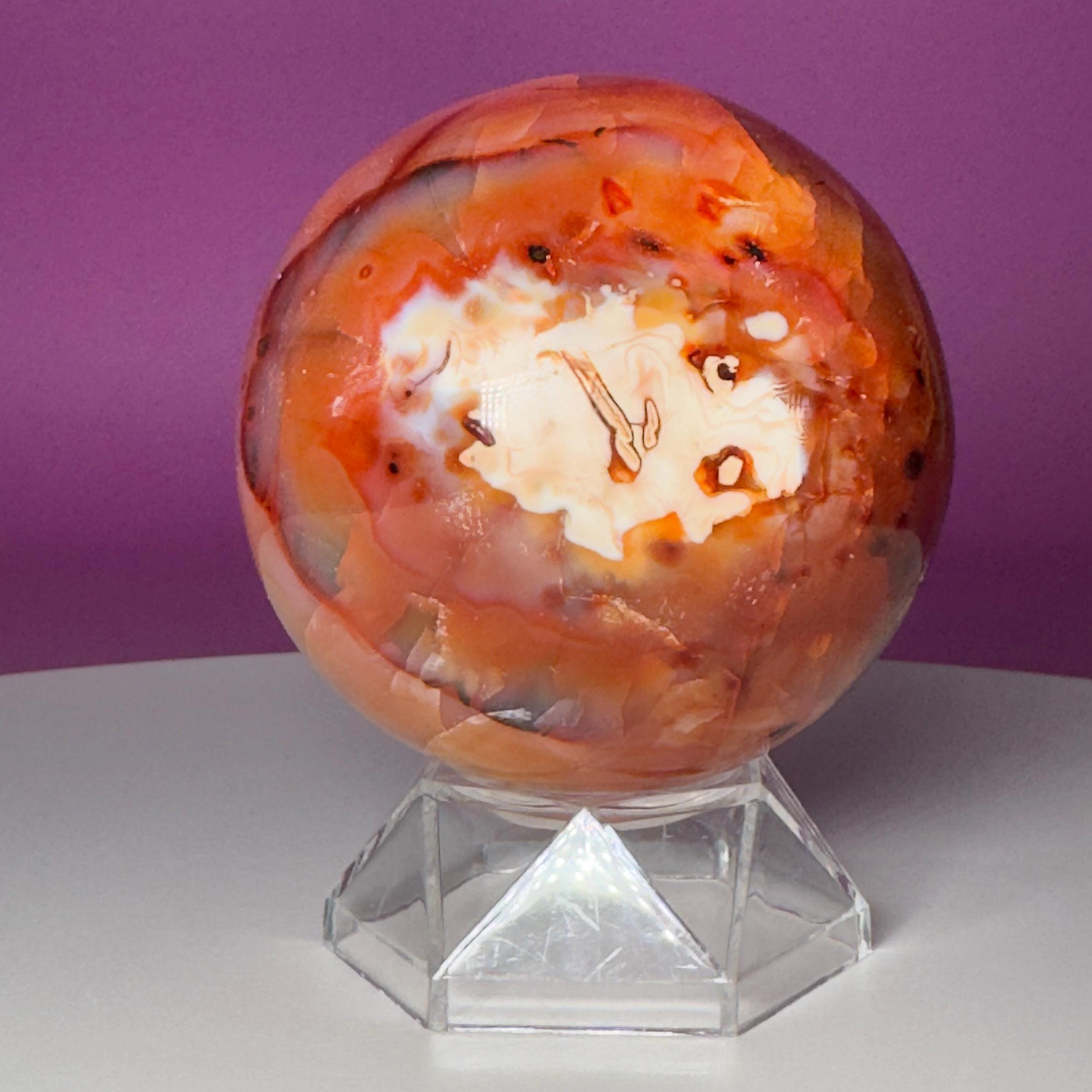 Carnelian Sphere with Acrylic Stand | 75mm Orange Crystal Ball