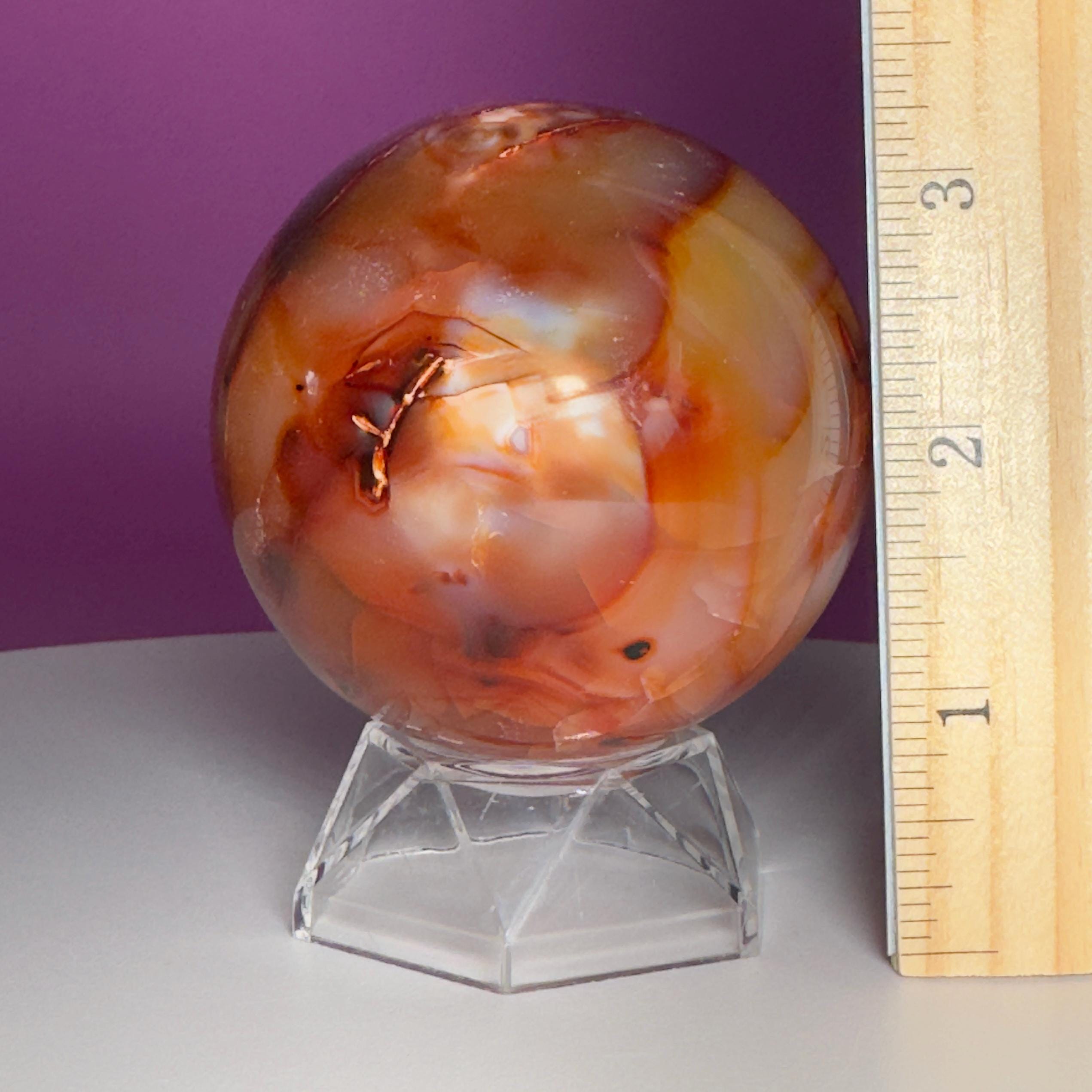 Carnelian Sphere with Acrylic Stand | 75mm Orange Crystal Ball