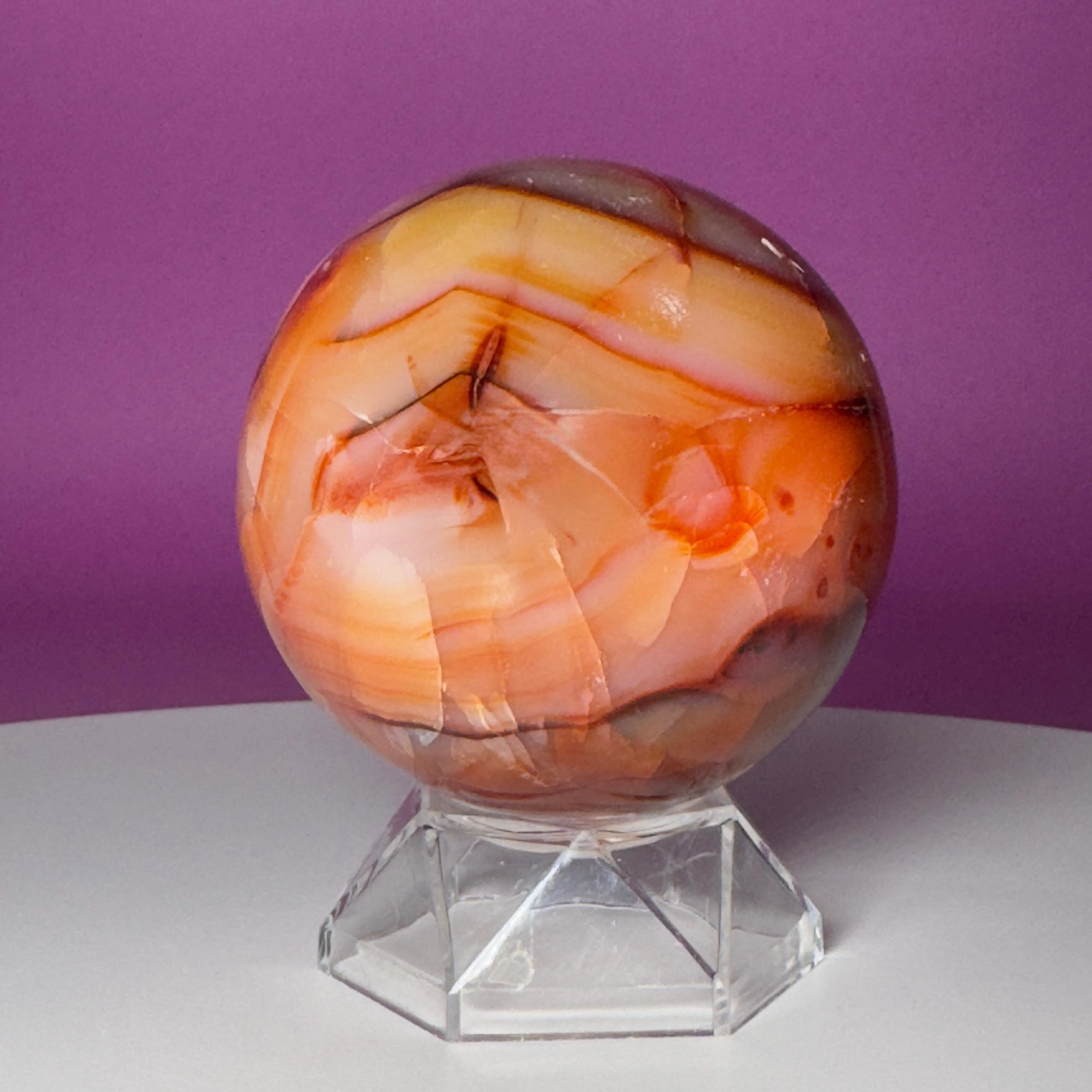 Carnelian Sphere with Acrylic Stand | 75mm Orange Crystal Ball