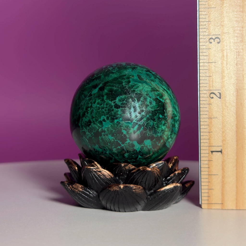 Malachite Sphere on Lotus Flower Stand – 248g