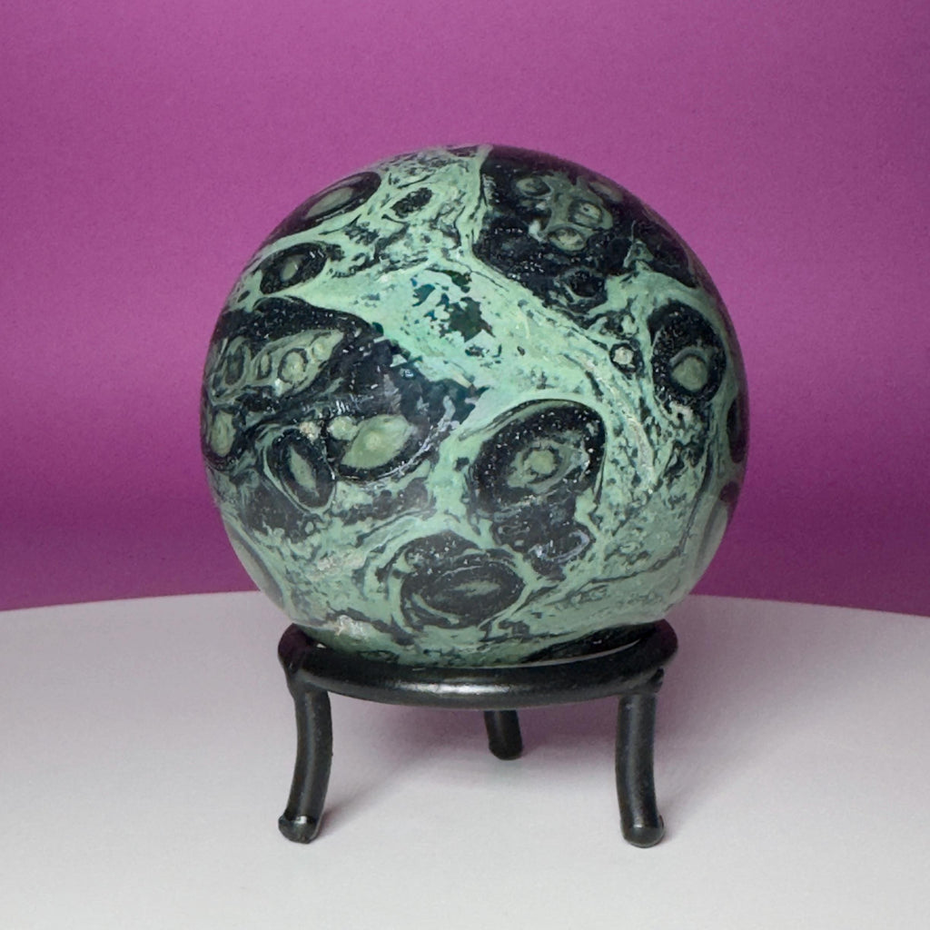 Kambaba Jasper Sphere with Wrought Iron Stand | 68mm Crystal