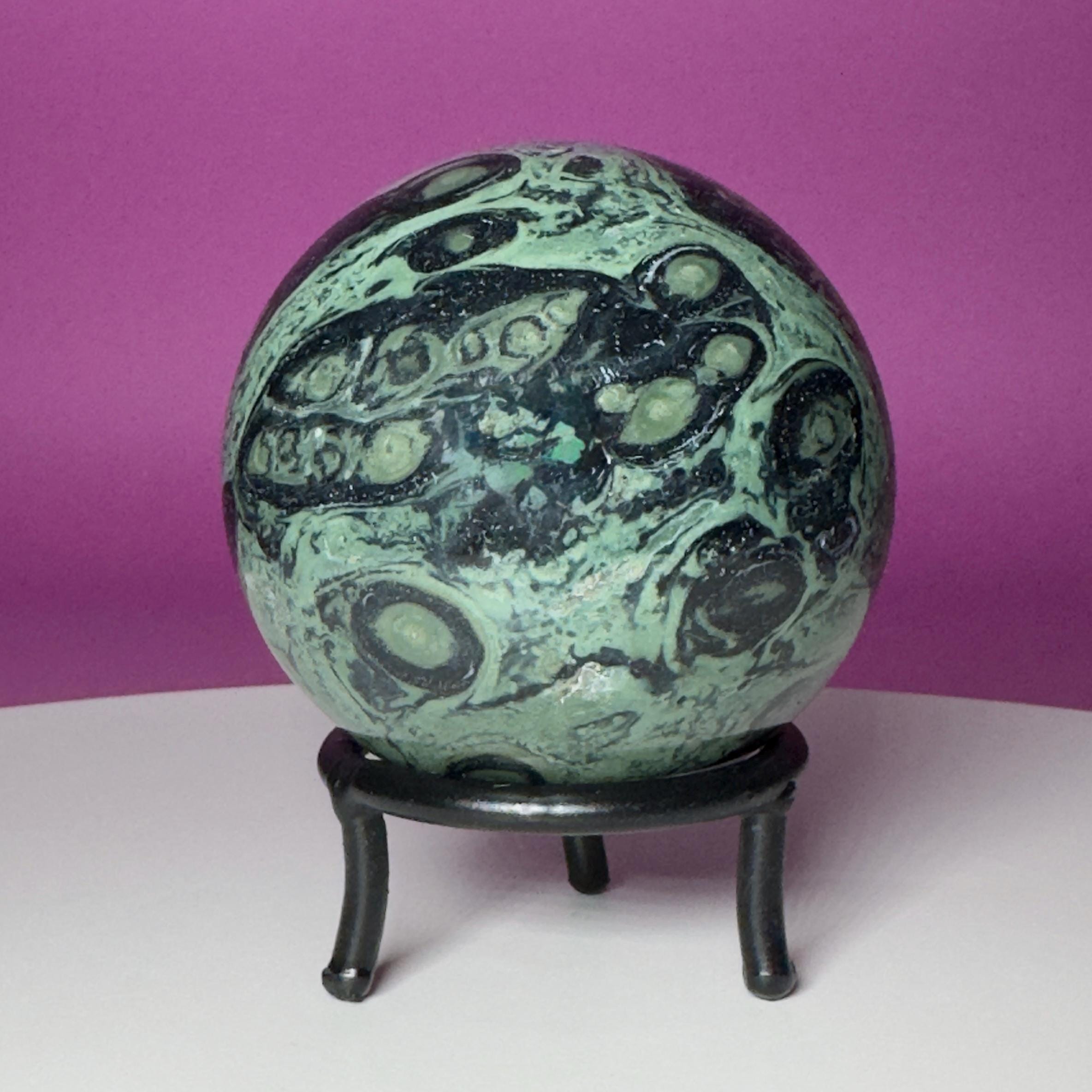 Kambaba Jasper Sphere with Wrought Iron Stand | 68mm Crystal
