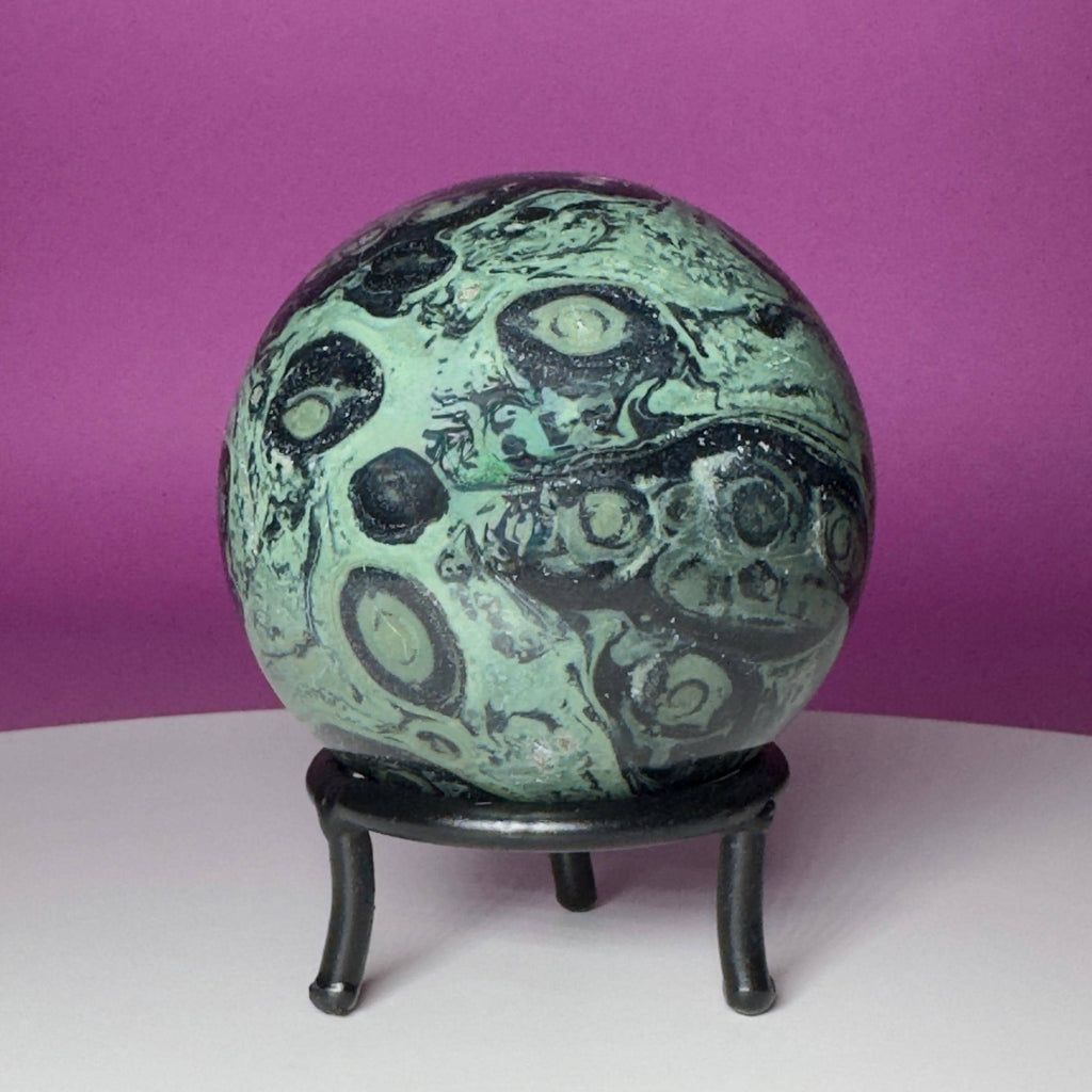 Kambaba Jasper Sphere with Wrought Iron Stand | 68mm Crystal