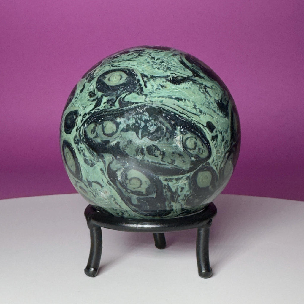 Kambaba Jasper Sphere with Wrought Iron Stand | 68mm Crystal