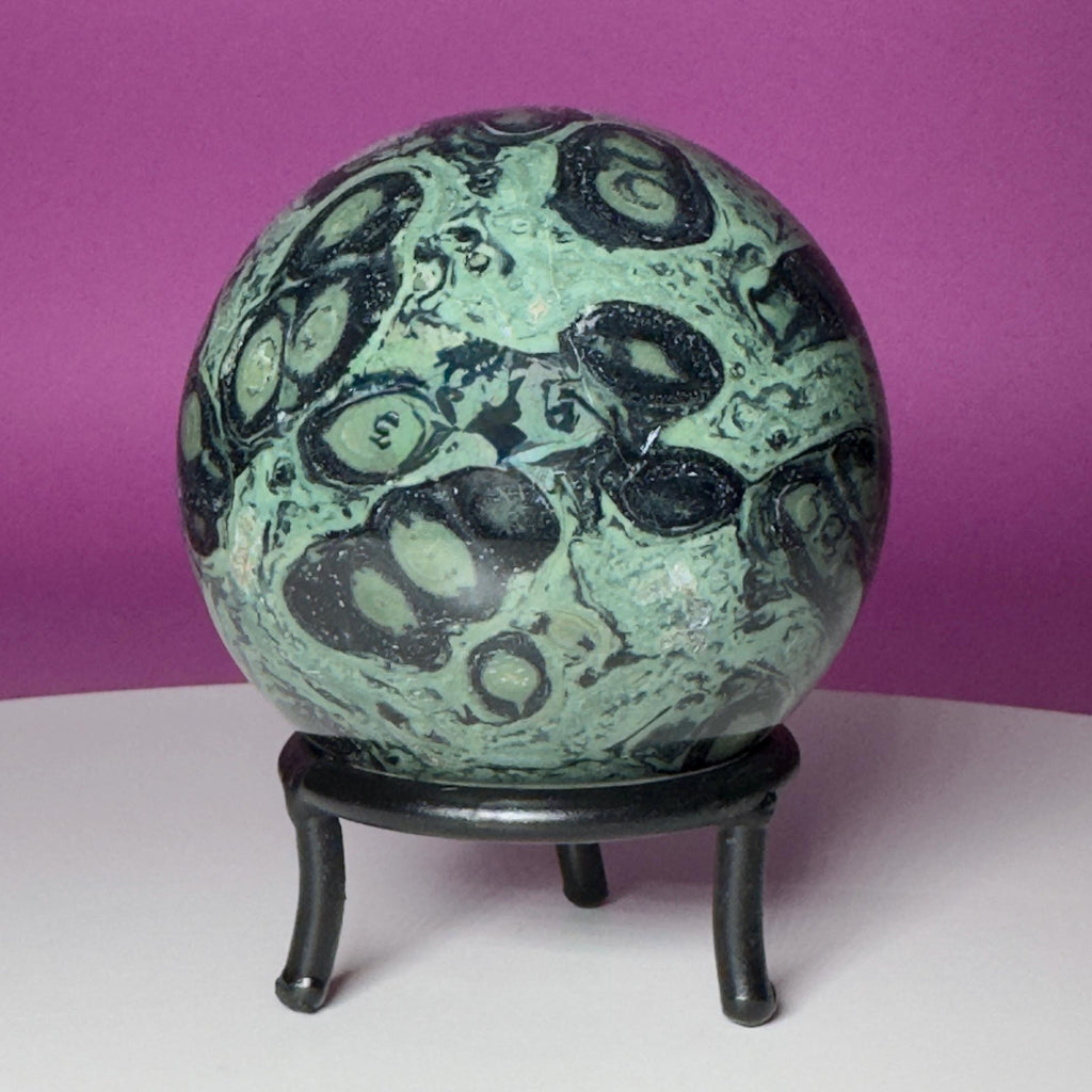 Kambaba Jasper Sphere with Wrought Iron Stand | 68mm Crystal