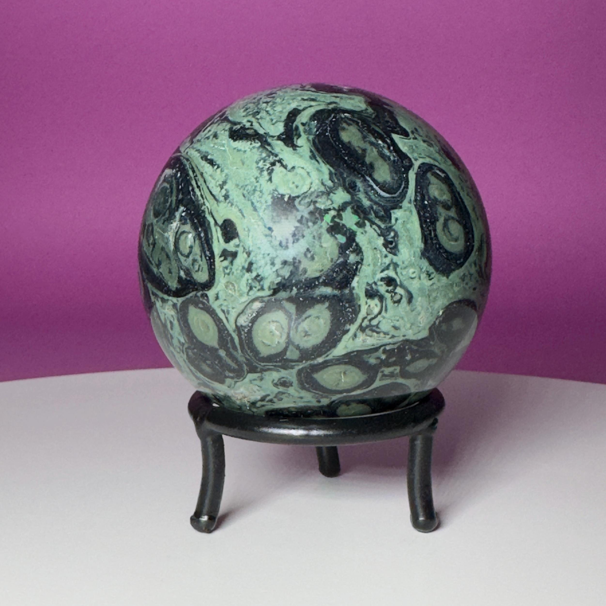 Kambaba Jasper Sphere with Wrought Iron Stand | 68mm Crystal