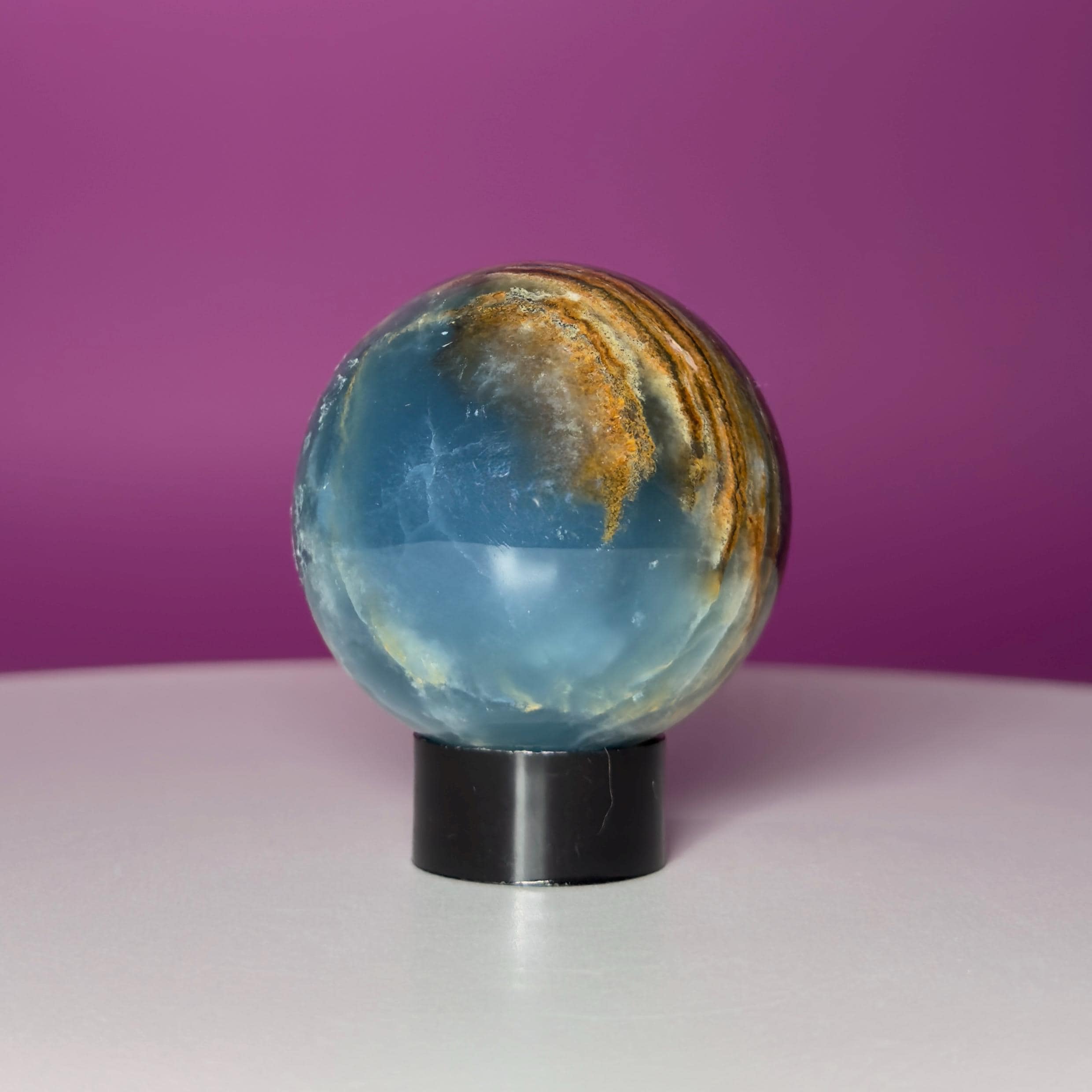 Blue Onyx Sphere with Black Stand | 50mm Banded Calcite