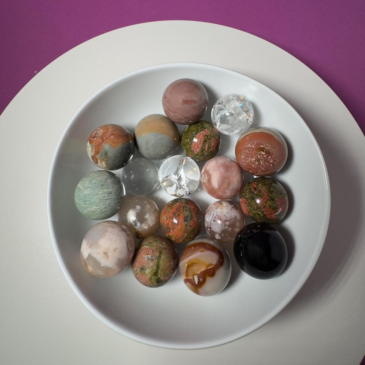 Wholesale Mini Crystal Sphere Lot – 18 Mixed Stone Spheres