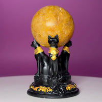 Golden Healer Quartz Sphere with Egyptian Cat Stand | 54mm
