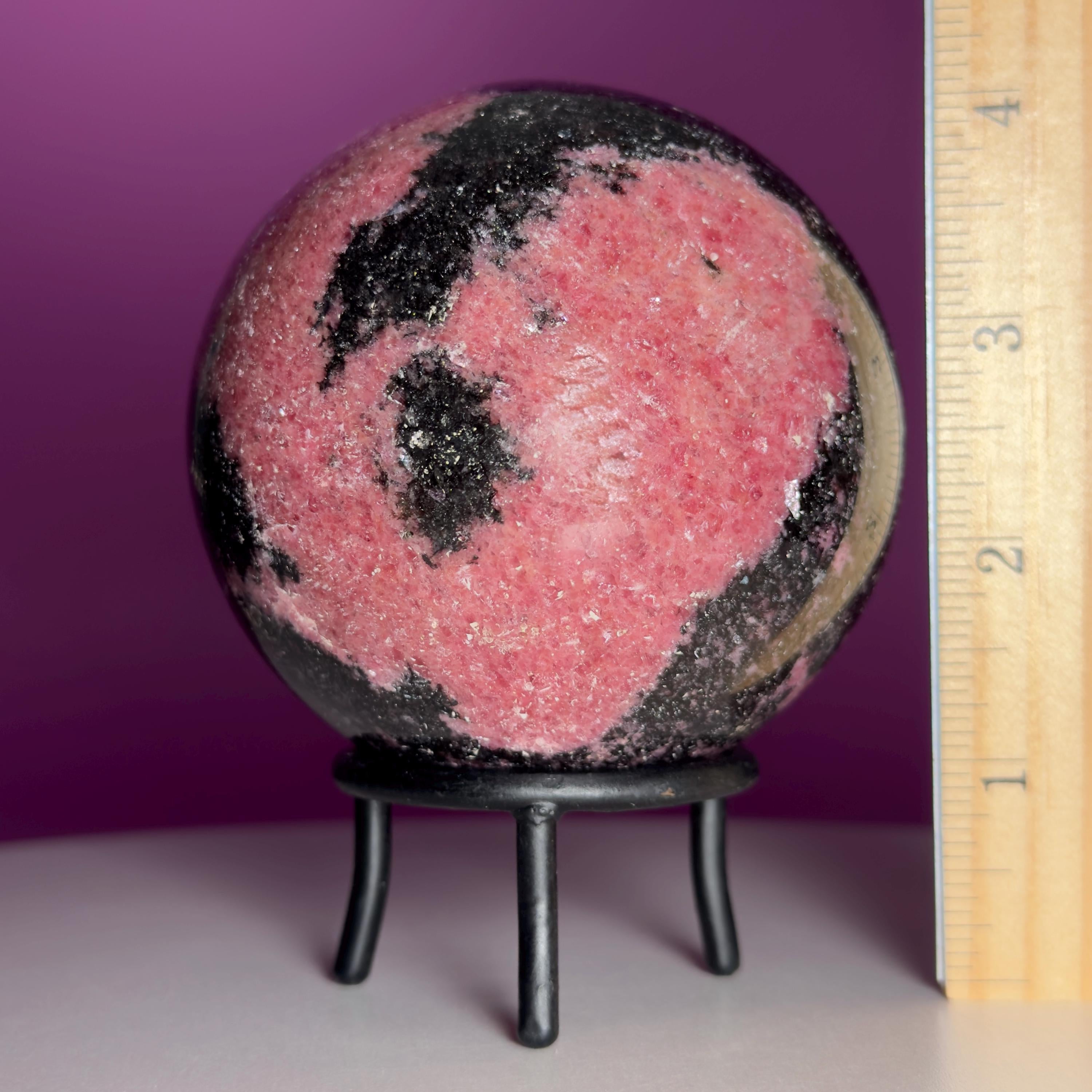 Large Rhodonite Sphere with Wrought Iron Display Stand